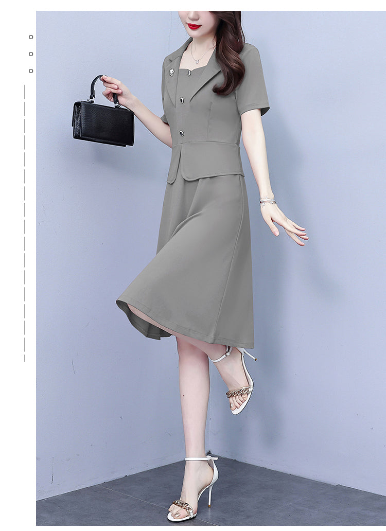 Women's Short Sleeve Pocket Work Office Suit Dress - LAI MENG FIVE CATS