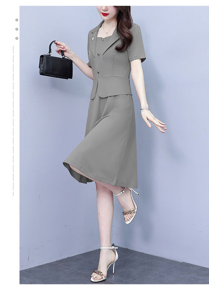 Women's Short Sleeve Pocket Work Office Suit Dress - LAI MENG FIVE CATS