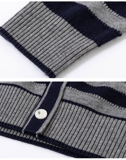 Women's Striped Sweater 2 in 1 Lapel Knit Pullover