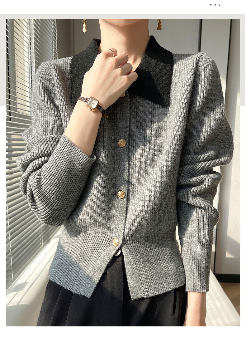 Women's Lapel V Neck Cardigan Sweater Knit Blouse