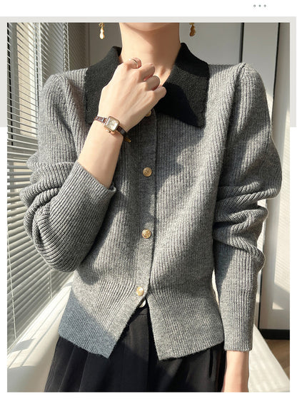Women's Lapel V Neck Cardigan Sweater Knit Blouse