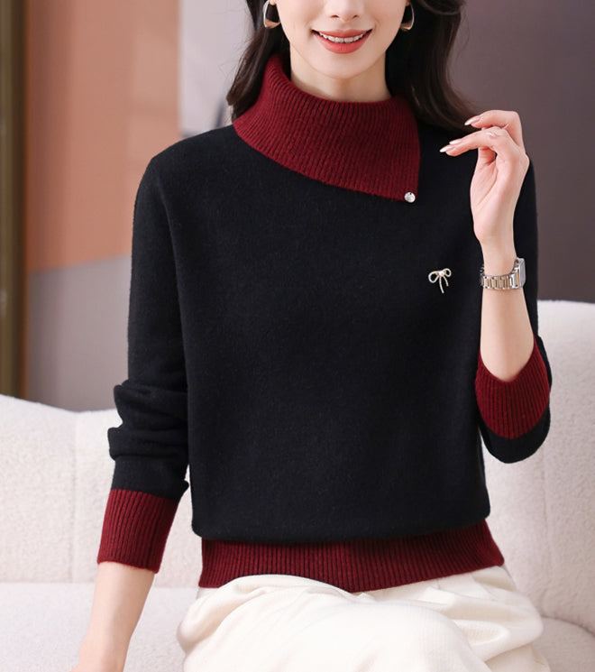 Women's Asymmetrical Lapel Sweaters Knit Pullover Tops