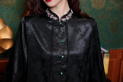 Women's Chinese Style Silk Satin Jacquard  Shirt - LAI MENG FIVE CATS