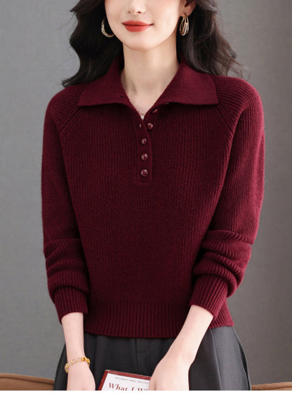 Women's Long Sleeve Button Polo Shirts Sweater Blouse