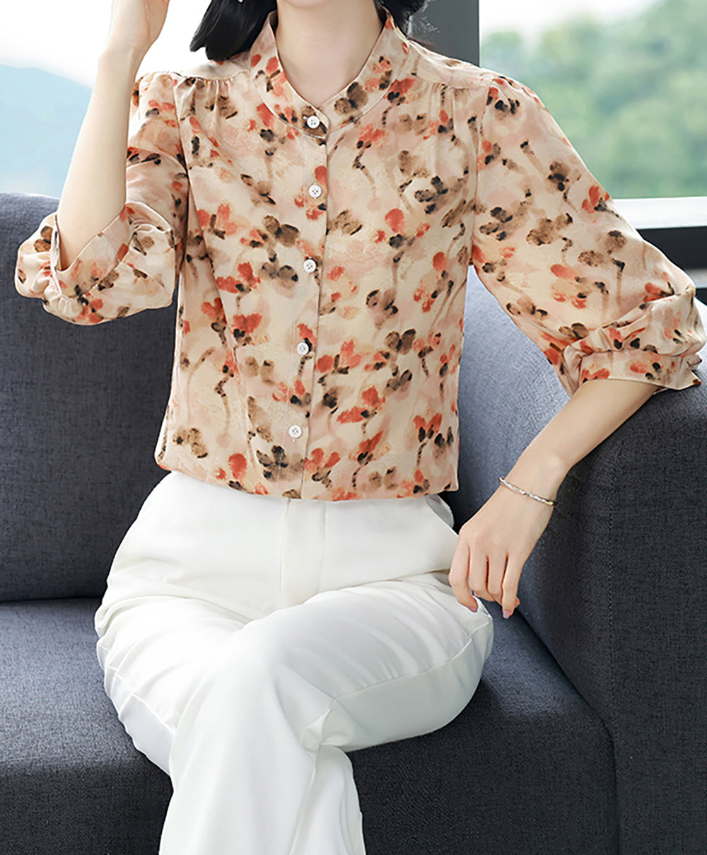 Artistic Floral V-Neck Shirt
