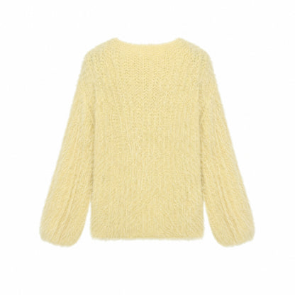 28685 Floral Embellished Cozy Knit Sweater – Soft Pink, Lavender & Butter Yellow