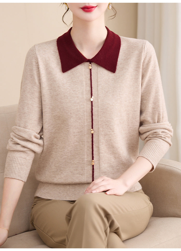 Women's Contrast Collar Cropped Sweater Shirt