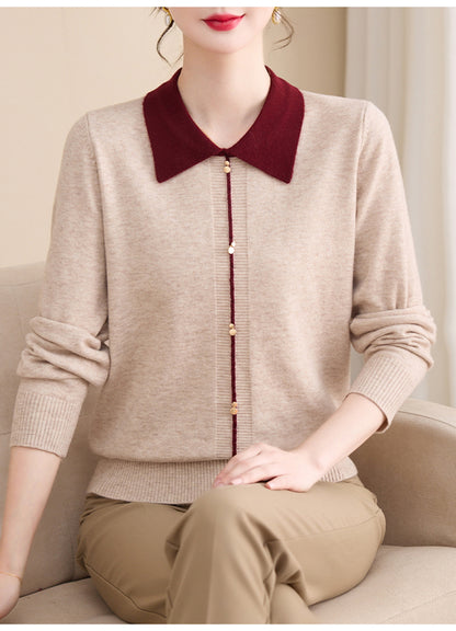Women's Contrast Collar Cropped Sweater Shirt