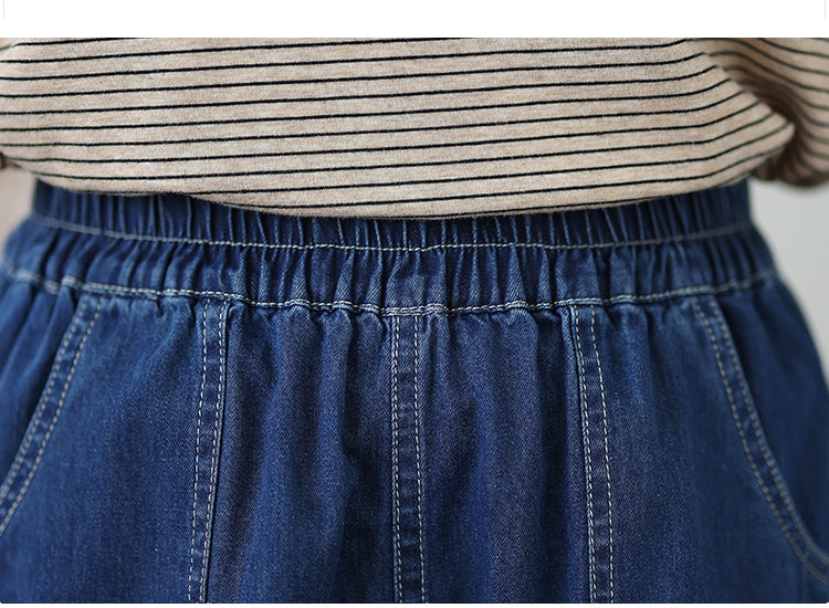 Women's High Waisted Baggy Jean Wide Leg Denim Shorts - LAI MENG FIVE CATS