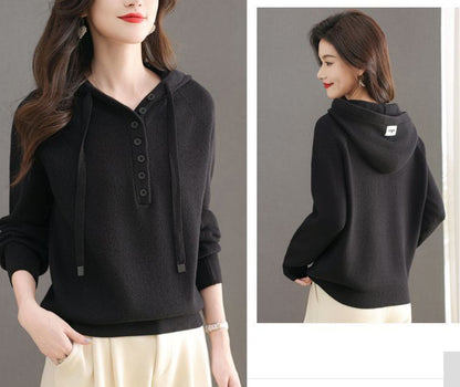 Women's Hoodie Sweater Drawstring Knit Sweatshirt