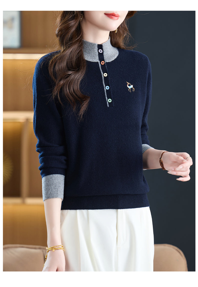 Womens Button Mock Neck Sweater Henley Shirts Knit Tops