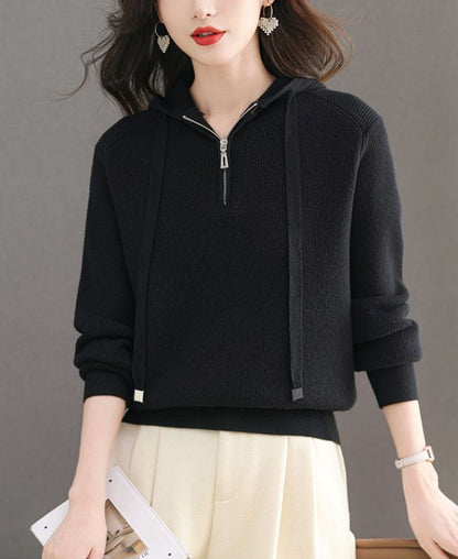 Women's Hoodie Sweaters Quarter Zip Knit Outfits
