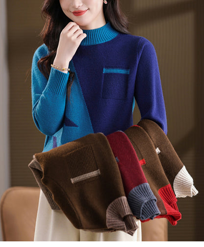 Women's Color Block Sweater Long Sleeve Ribbed Knit Tops