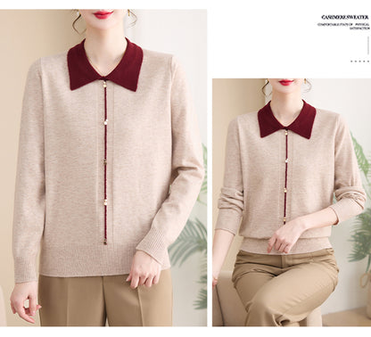 Women's Contrast Collar Cropped Sweater Shirt