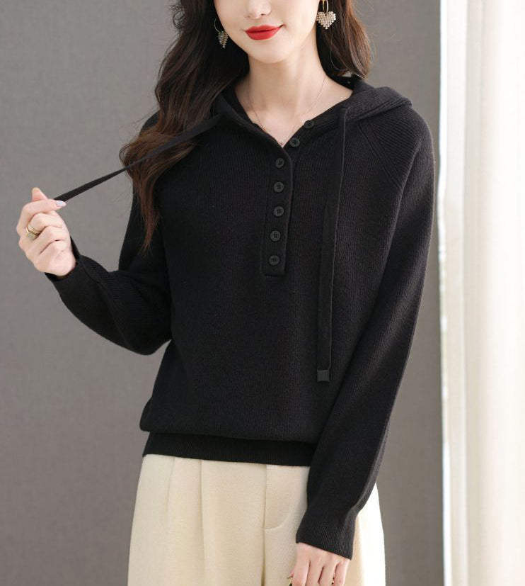 Women's Hoodie Sweater Drawstring Knit Sweatshirt