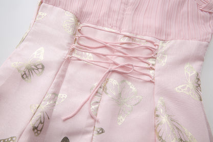 Women's Tie-neck Pleated Top Satin Gilded Party Long Dress - LAI MENG FIVE CATS