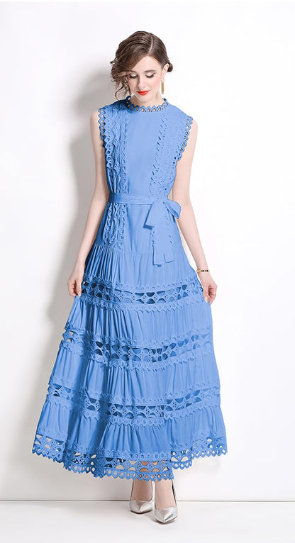 BK-Sleeveless Hollow Belt Maxi Dress