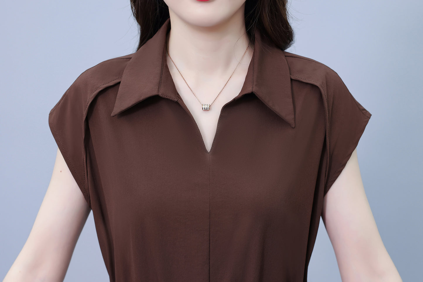 Women's V-Neck Cap Sleeve Pocket Midi Dress