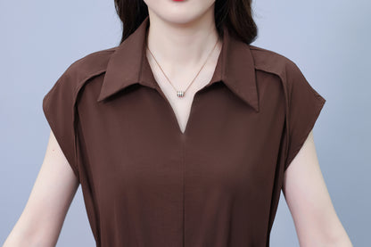 Women's V-Neck Cap Sleeve Pocket Midi Dress