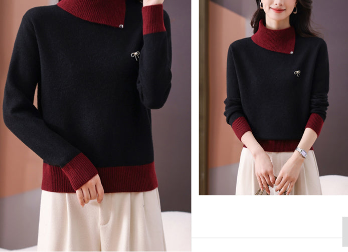 Women's Asymmetrical Lapel Sweaters Knit Pullover Tops
