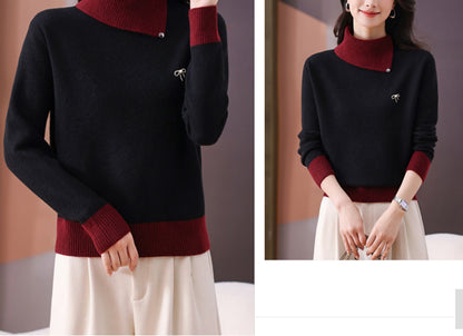 Women's Asymmetrical Lapel Sweaters Knit Pullover Tops