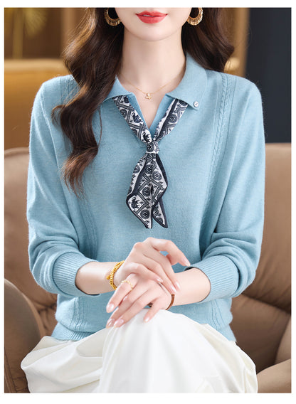 Women's Sweater Lapel Polo V Neck Knit Outfits