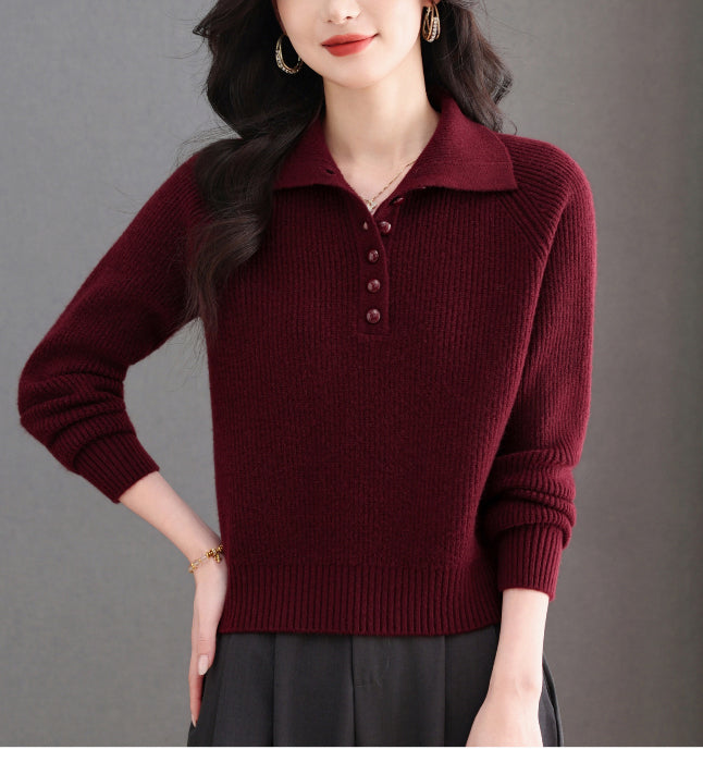 Women's Long Sleeve Button Polo Shirts Sweater Blouse