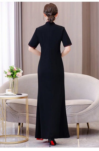 Women's Cheongsam Short Sleeve Qipao Long Dress
