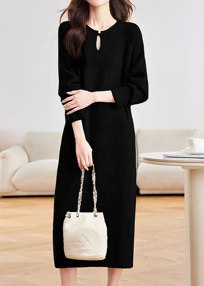 28721 Women's Keyhole Neck Knit Midi Dress – Relaxed Fit | 3 Colors