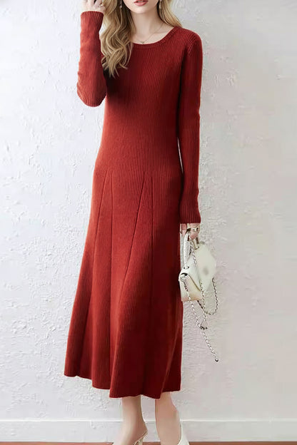 Women's Round Neck Sweater Ribbed Knit Maxi Dress