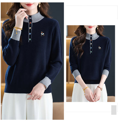 Womens Button Mock Neck Sweater Henley Shirts Knit Tops