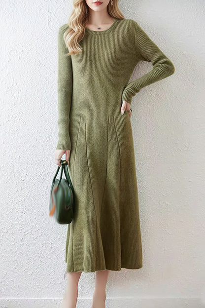 Women's Round Neck Sweater Ribbed Knit Maxi Dress