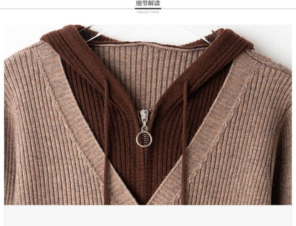 Women's Cardigan Hooded V Neck Sweaters Knit Jacket