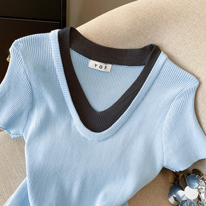 Summer Contrast Trim Knit Top
