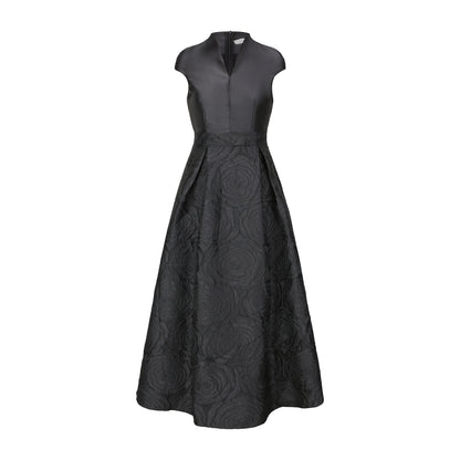 Women's Cap Sleeves Silk Satin Jacquard Dress - LAI MENG FIVE CATS