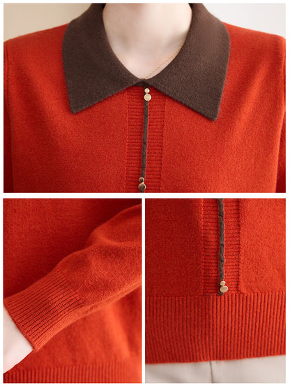 Women's Contrast Collar Cropped Sweater Shirt