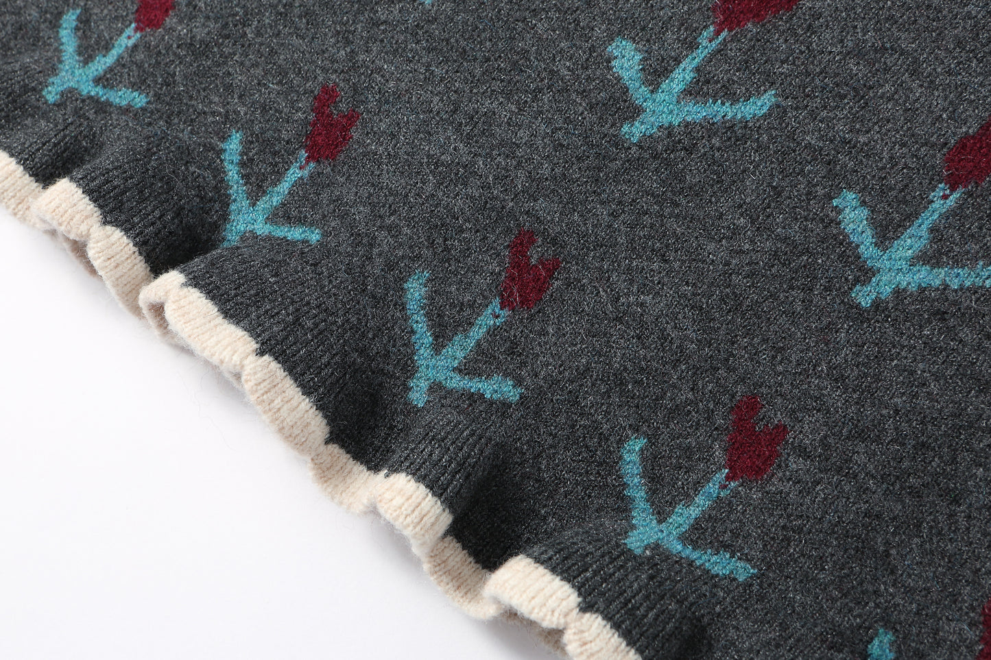 Women's Wool Sweater Drawstring Waist Print Knit Midi Dress