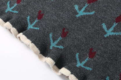 Women's Wool Sweater Drawstring Waist Print Knit Midi Dress