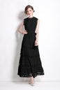 BK-Sleeveless Hollow Belt Maxi Dress