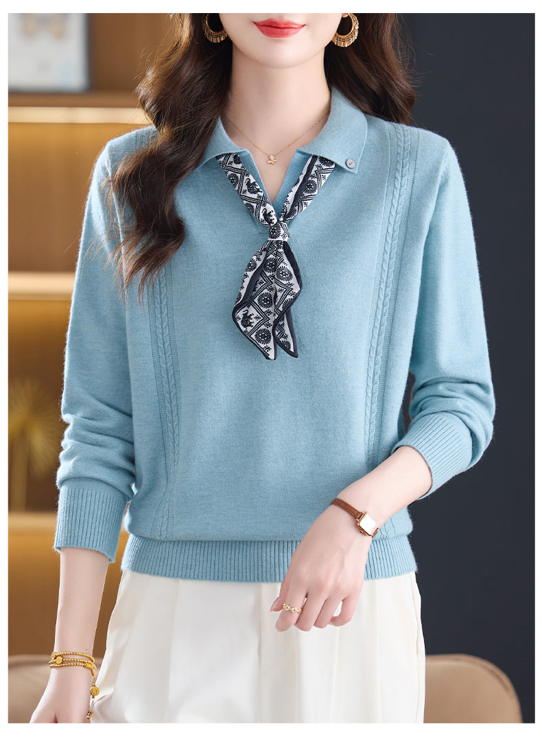 Women's Sweater Lapel Polo V Neck Knit Outfits