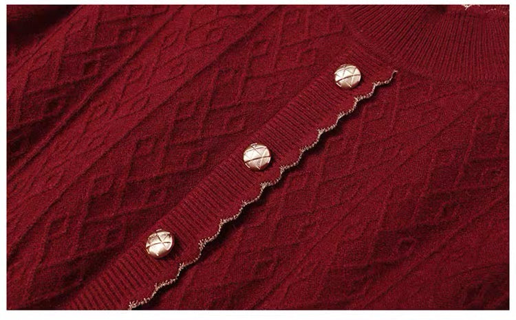 Women's Turtleneck Sweater Knit Lace Trim Midi Dress