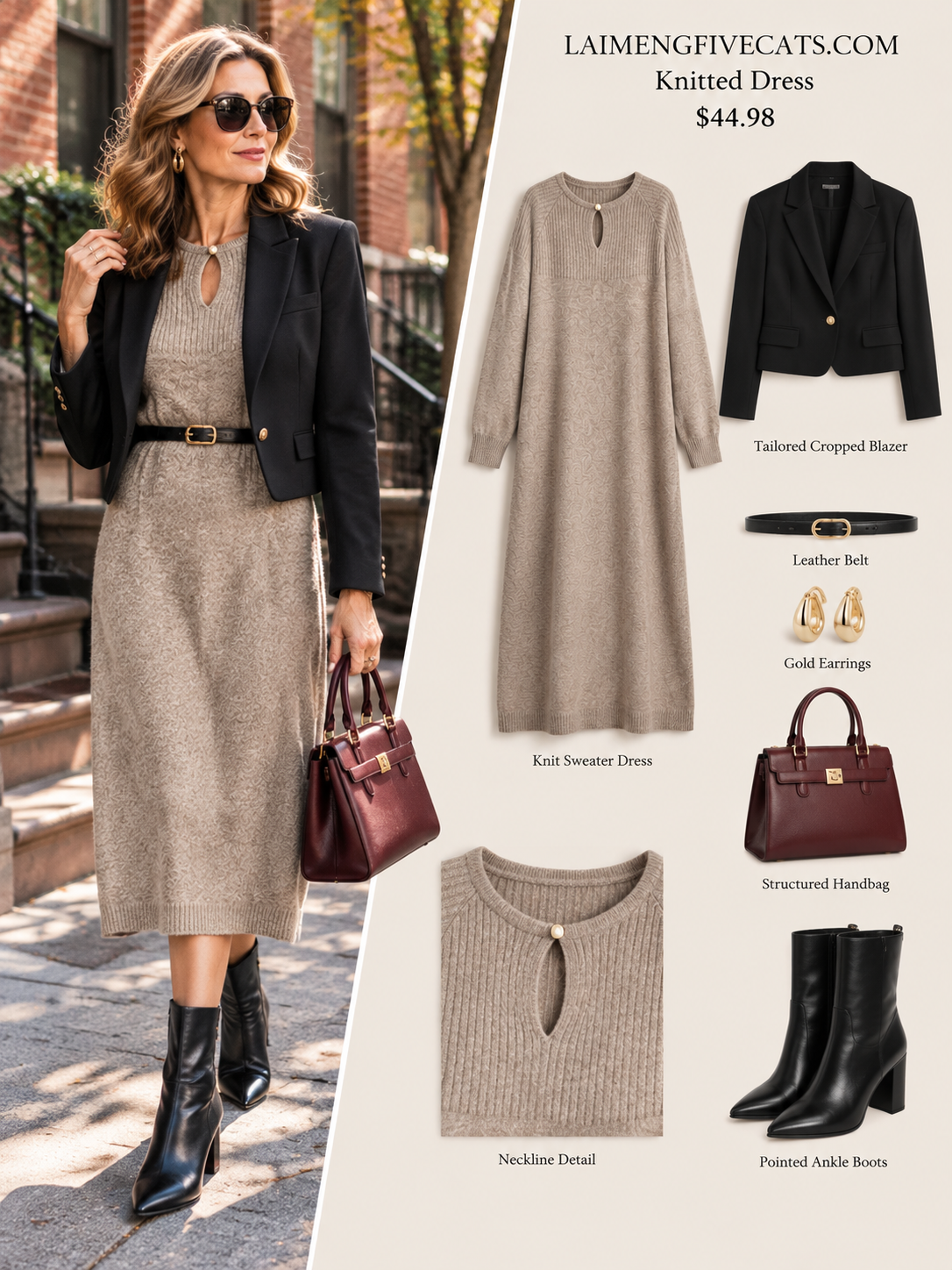 28721 Women's Keyhole Neck Knit Midi Dress – Relaxed Fit | 3 Colors