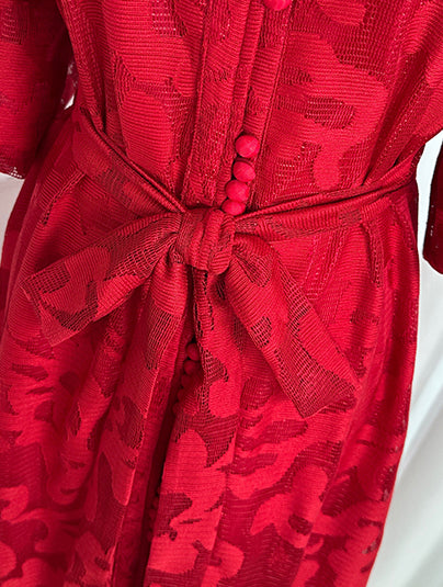 Loose Lace Midi Dress with Front Buttons, Ruffle Hem & Fully Lined - LAI MENG FIVE CATS