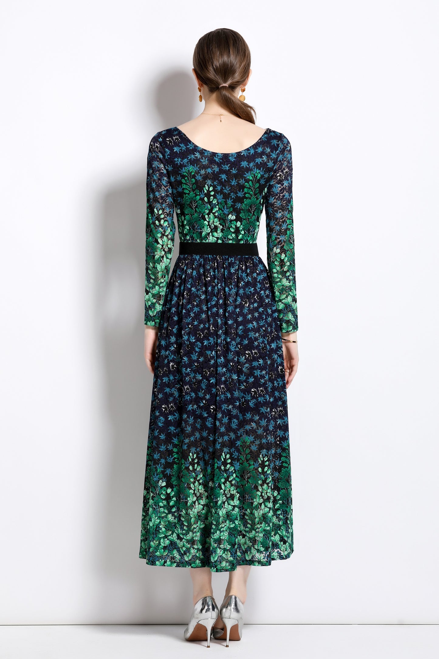 FSY-Women's Lace Floral U Neck Stretchy Maxi Dress