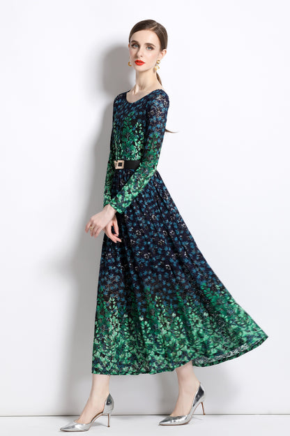 FSY-Women's Lace Floral U Neck Stretchy Maxi Dress