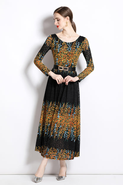 FSY-Women's Lace Floral U Neck Stretchy Maxi Dress