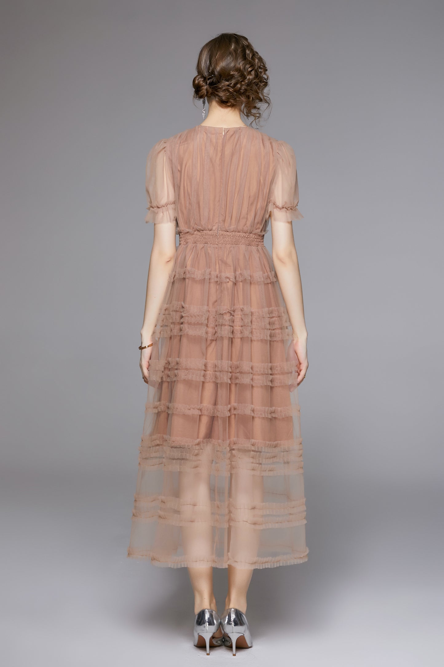 LAI MENG FIVE CATS Dusty Blush Mesh Maxi Dress