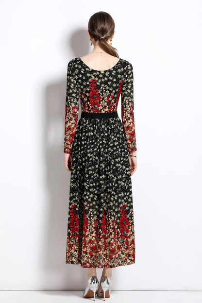 FSY-Women's Lace Floral U Neck Stretchy Maxi Dress