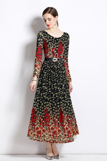 FSY-Women's Lace Floral U Neck Stretchy Maxi Dress