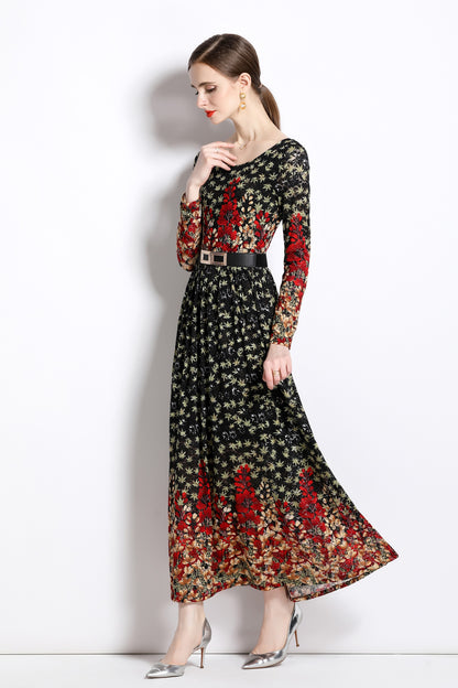 FSY-Women's Lace Floral U Neck Stretchy Maxi Dress